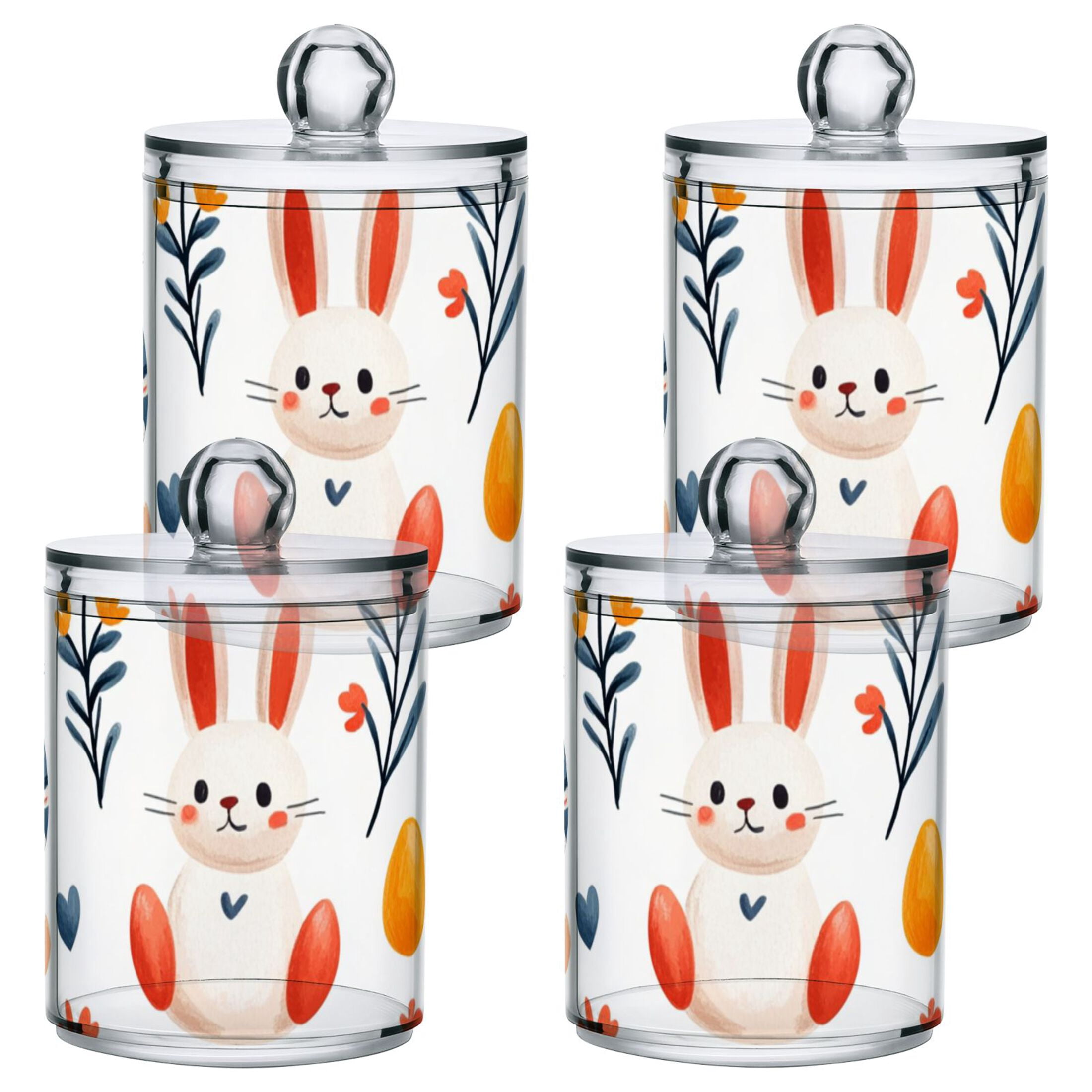 Ckdifva Easter Eggs with Rabbits Storage Jar with Lid Acrylic Organization Storage Containers Set of 4