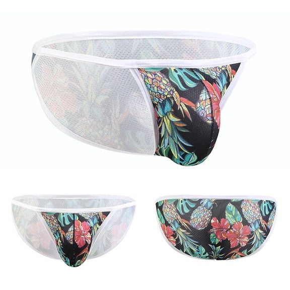 Becikitc Men's Low Waist Swim Briefs Nylon Spandex Breathable Mesh Print Bathing Suit Shorts Trunks, 1 Pack