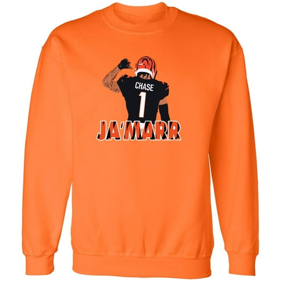 ORANGE Bengals Ja'Marr Chase Jamarr Pic Crew Neck Sweatshirt ADULT