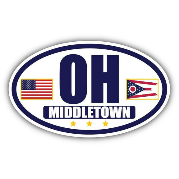 Flag of Ohio / American Flag Oval 3M Vinyl Bumper Sticker Decal | Navy & Gold Middletown, OH Sticker Vinyl Decal