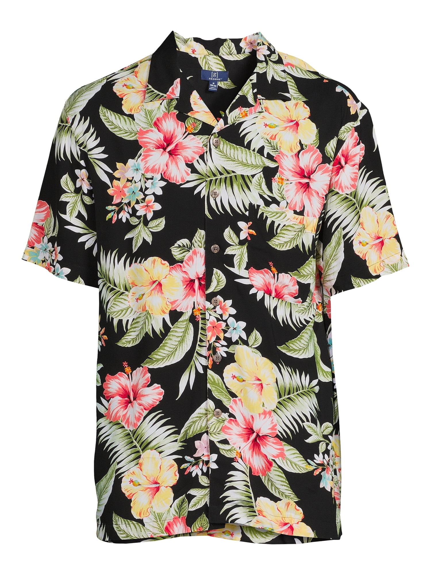 George Men's Printed Button Front Shirt with Short Sleeves