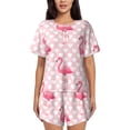 thumbnail image 1 of Balery Cute Flamingo with Heart Conjunto de Pijama para Mujer con Estampado, Dos Piezas de Manga Corta y Shorts, Ropa de Dormir Suave con Cuello Redondo y Bolsillos-Small, 1 of 6