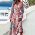 thumbnail image 2 of Pisexur Robes d'Automne pour Femmes 2024 Mode Robe Maxi à Col en V Robe à Imprimé Floral à Manches Longues Tunique Plissée Robe de Cocktail Décontractée Fluide à Fermeture Éclair au Dos Robes de Bal de Fin d'Année Formelles, 2 of 6