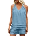 thumbnail image 2 of FNFYFH Womens Short Sets 2 Piece Summer Beach Vacation Outfits Sleeveless Pleated Tank Top and Shorts Matching Sets Women Clothing, 2 of 7