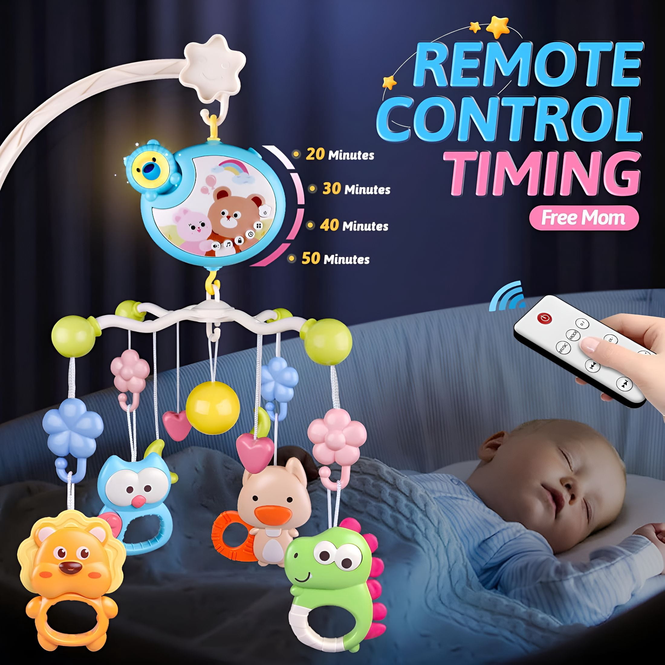 CYFW Baby Crib Mobile Toys with Music,Light and Remote – 5 Toys