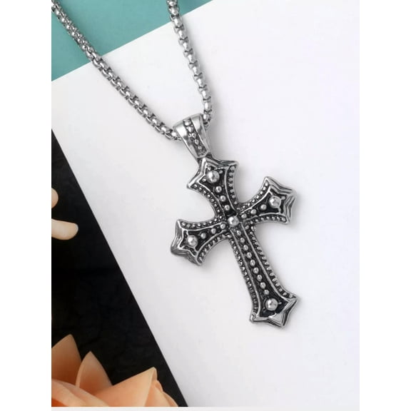 QQTDFG 1pc Vintage Stainless Steel Cross Pendant Necklace for Men Jewelry for Men Gift-default