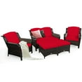 thumbnail image 5 of Gymax 5PCS Rattan Patio Conversation Sofa Furniture Set Outdoor w/ Red Cushions, 5 of 7