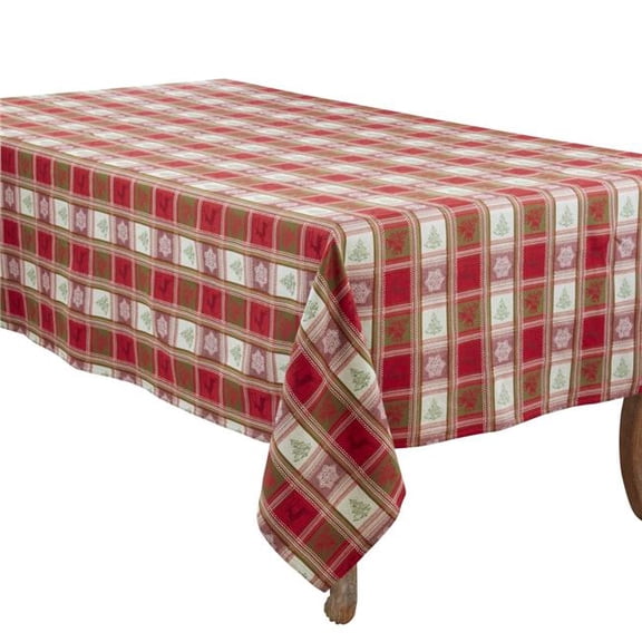Saro Lifestyle 1623.R63120B 63 x 120 in. Oblong Plaid Jacquard Christmas Tablecloth - Red