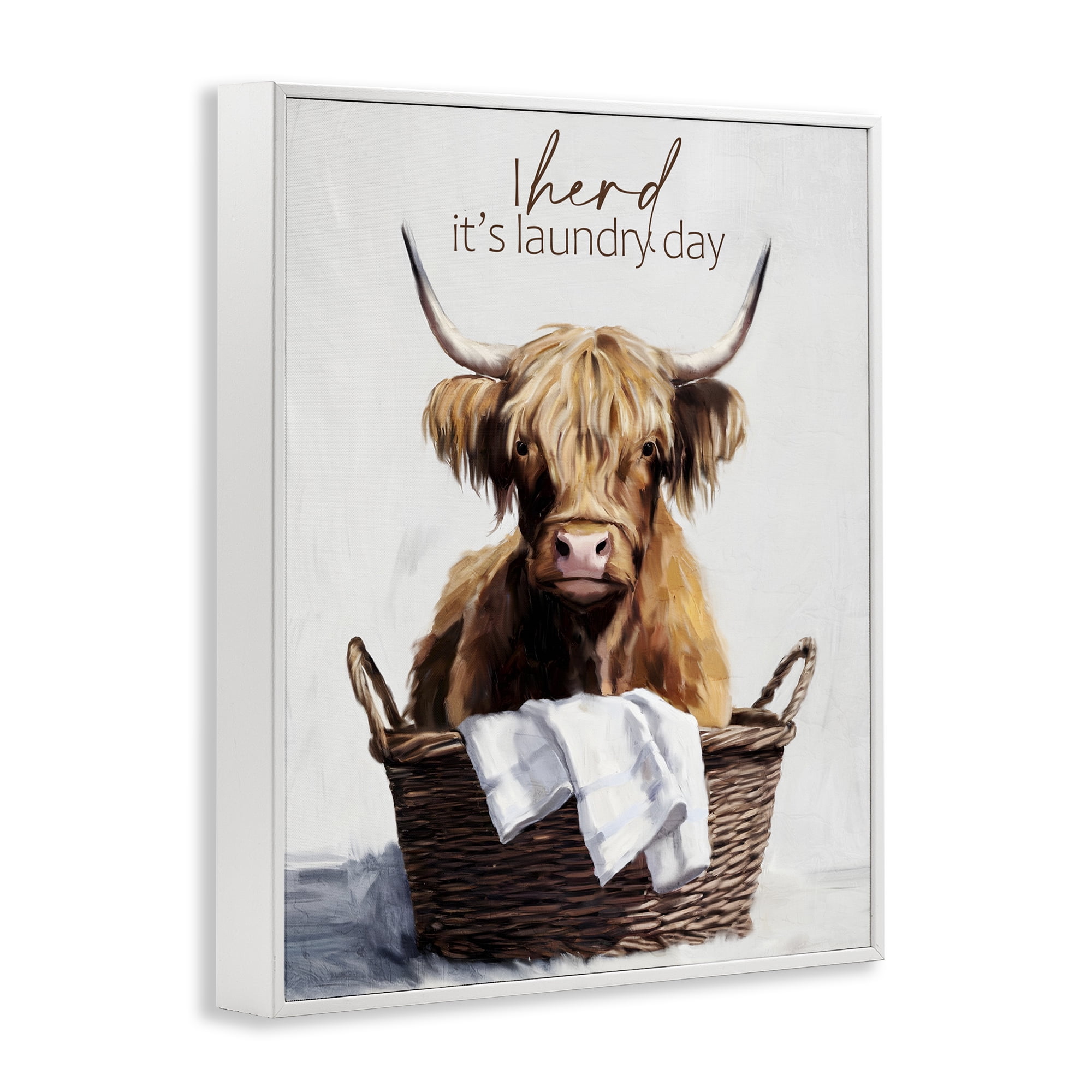 Herd It's Laundry Day White Framed Giclee Art, design by Kim Allen