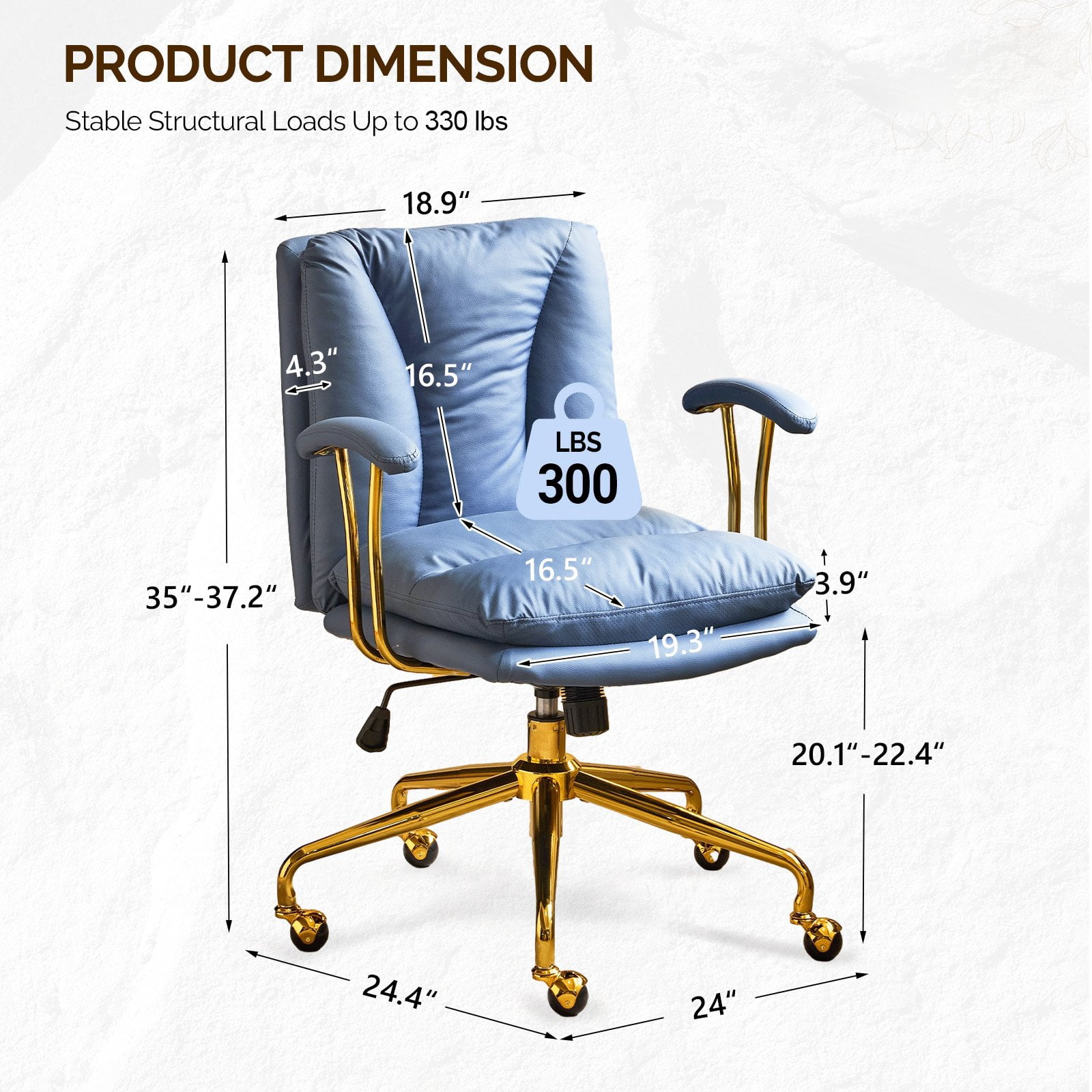 Ktaxon Office Chair High Back Study Chair Faux Leather Adjustable Swivel Vanity Chair with Padded Armrests for Conference and Home Blue