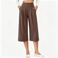 thumbnail image 6 of YuXingFu Womens High Waist Wide Leg Pleated Capri Pants - Side Pockets Work Summer Spring Brown L, 6 of 7