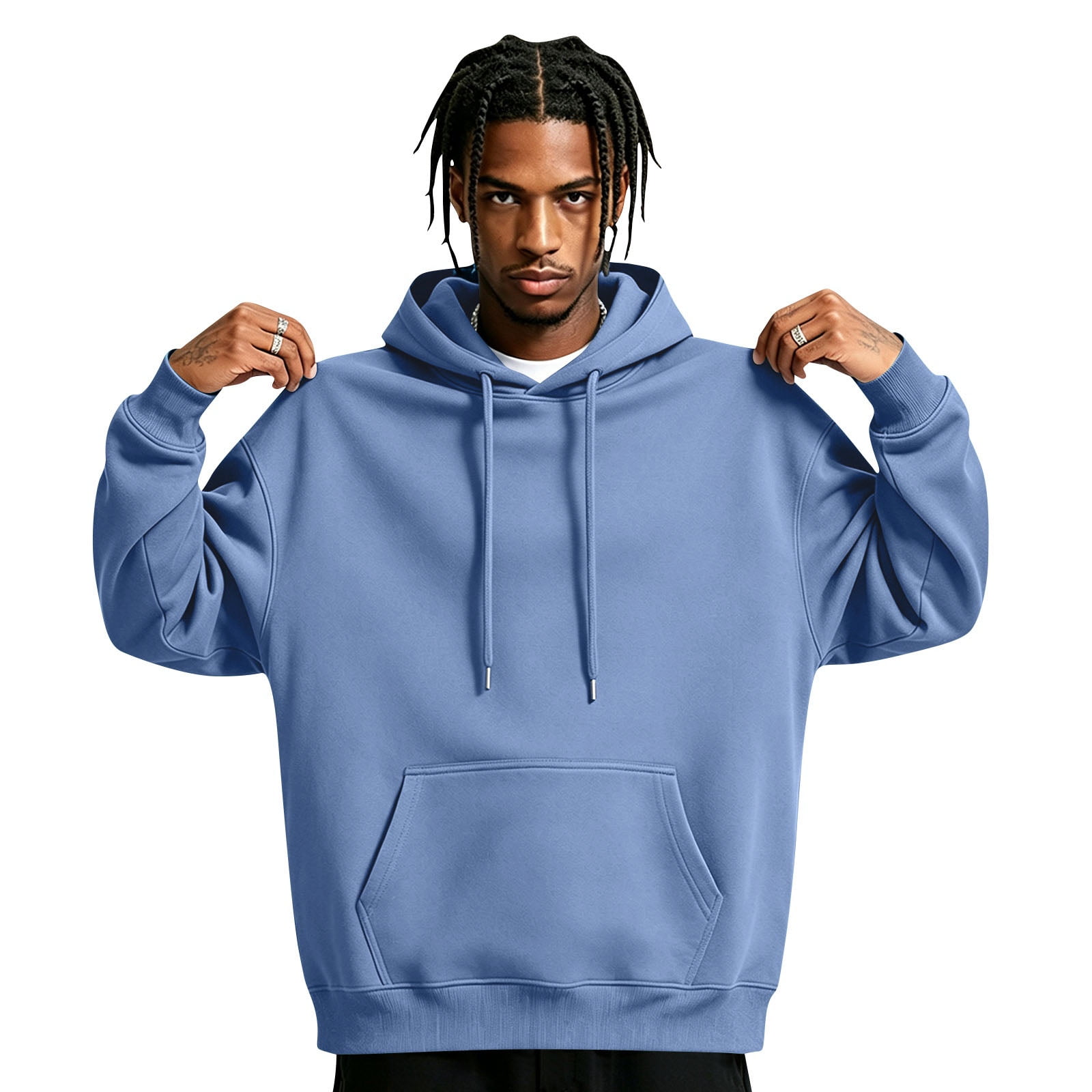 Men s Hooded Long Sleeve Pullover with Adjustable Drawstrings Kangaroo Pocket Solid Sweatshirt Top Soft Breathable Warm Stretch for Cold-Weather Layering Gym Workouts Sky Blue S