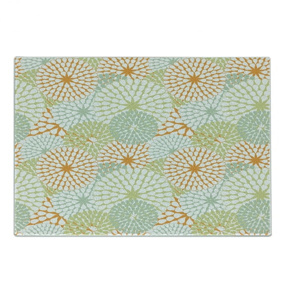 Pastel Cutting Board, Abstract Hydrangea Flowers Pattern Retro Style Botany Ornament, Decorative Tempered Glass Cutting and Serving Board, Small Size, Almond Green Pale Green, by Ambesonne