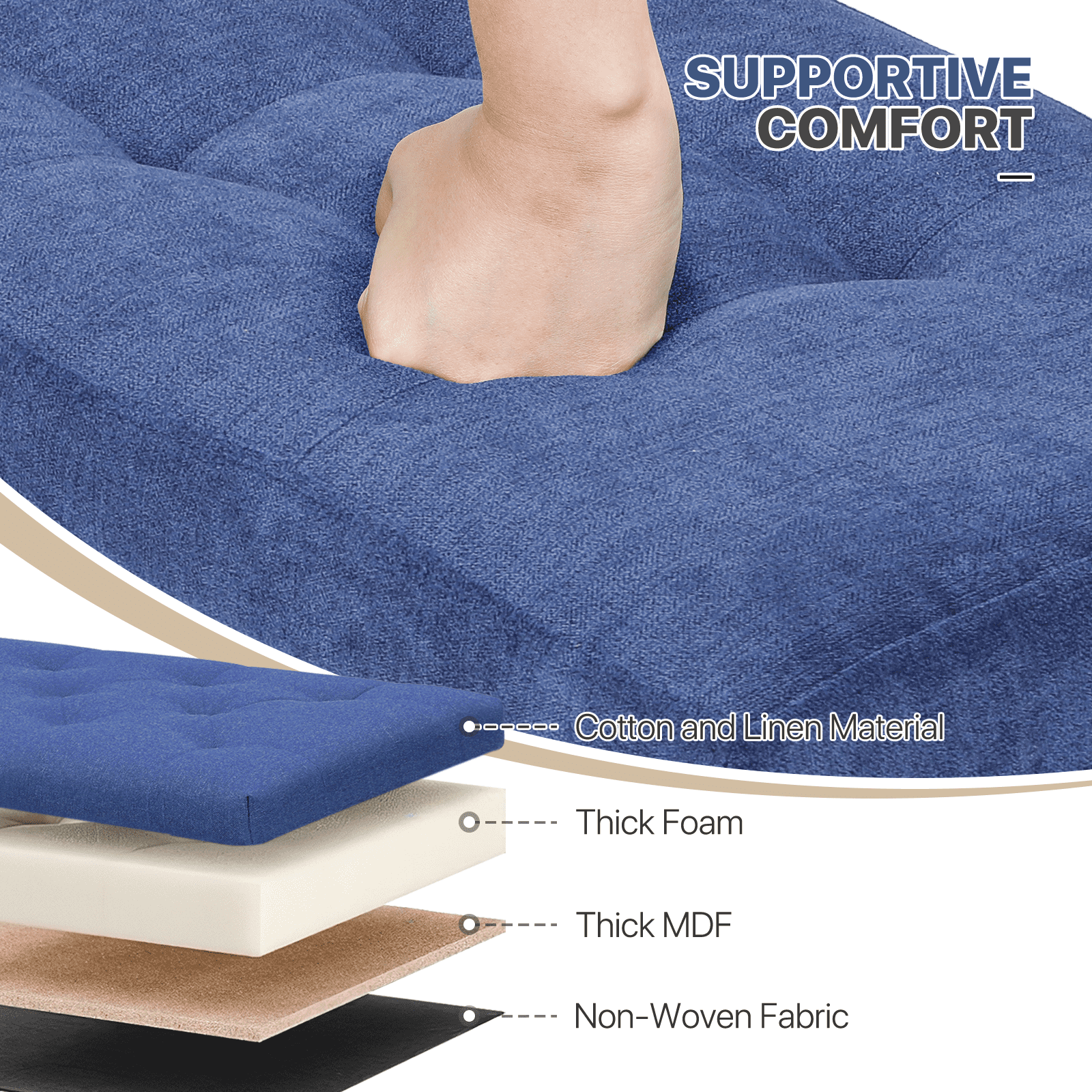 MoNiBloom 30" Folding Storage Ottoman Bench, Cotton-linen Collapsible Footrest Ottoman with Storage, for Living Room Bedroom Entryway, Navy Blue