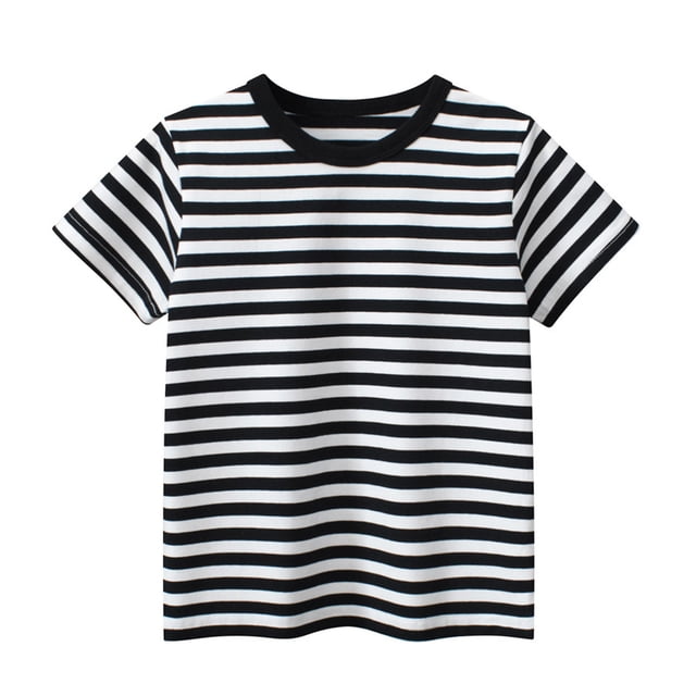 RXIRUCGD 2025 Vêtements d'Été pour Enfants T-shirt d'Été à Rayures à Col Rond à Manches Courtes pour Enfants