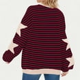 thumbnail image 5 of VISALY Pullover Crewneck Sweaters Oversized Sweatshirt Striped Sweatshirt Long Sleeve Color Block Pullover Tunic Tops Casual Loose Workout Shirt Loose Fit Sweatshirts Fall Tops Dressy Jackets Wine Xl, 5 of 8