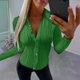 thumbnail image 2 of GigrtiJin Womens Ribbed V Neck Shirts Long Sleeves Button down Slim Tunic Tops Fall Lightweight Solid Color Blouse, 2 of 6