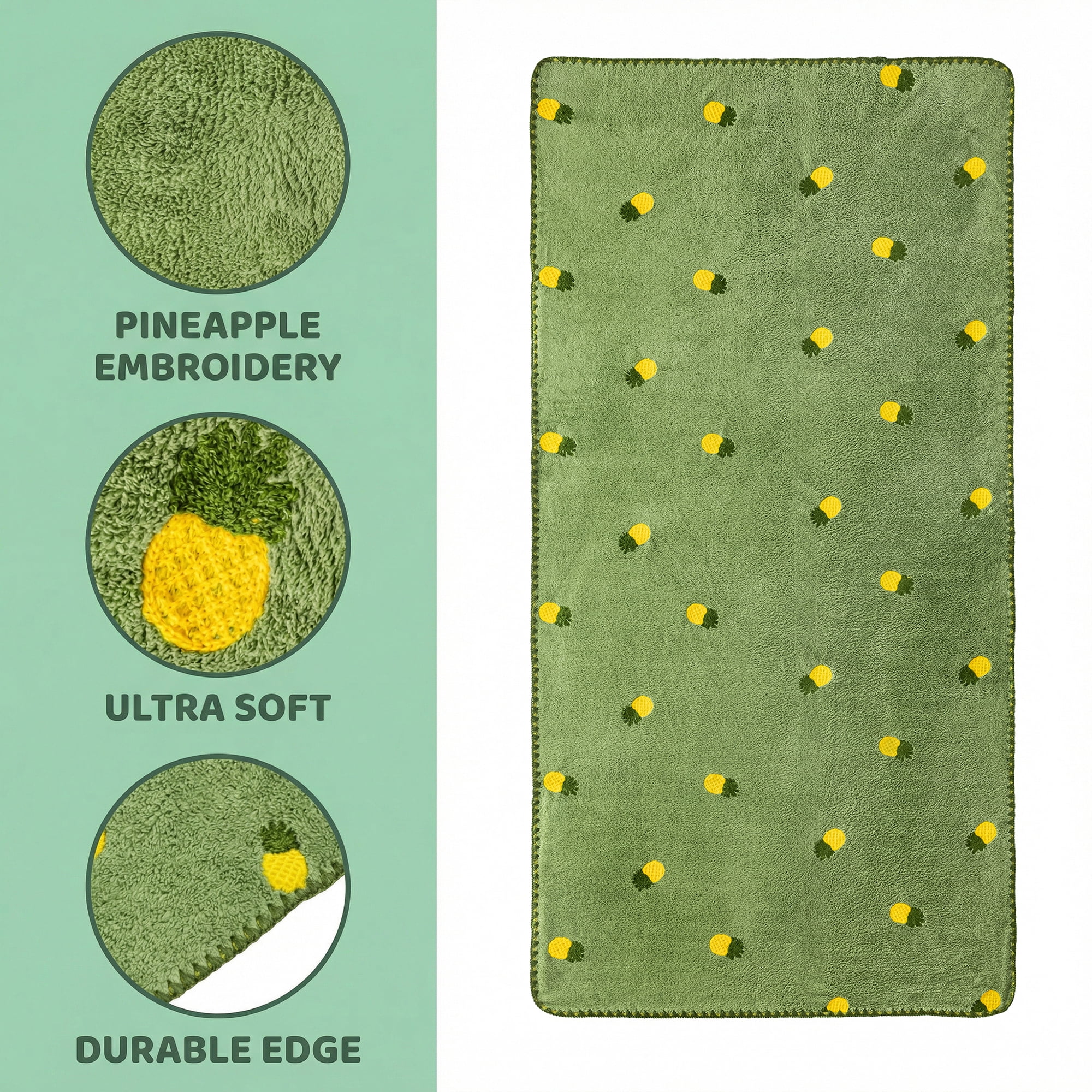 Unique Bargains Soft Coral Fleece Fruit Embroidery Bath Towel 2 Pack Green/White 55"x28"