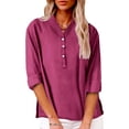 thumbnail image 4 of Aoiroe Women's Linen Shirts,Loose Fit Basic Tees Soft Short Sleeve T Shirts for Women Loose Fit Blouses Winter Clothes for Women Fashion Outfits Boho Clothing Wine 5XL, 4 of 7