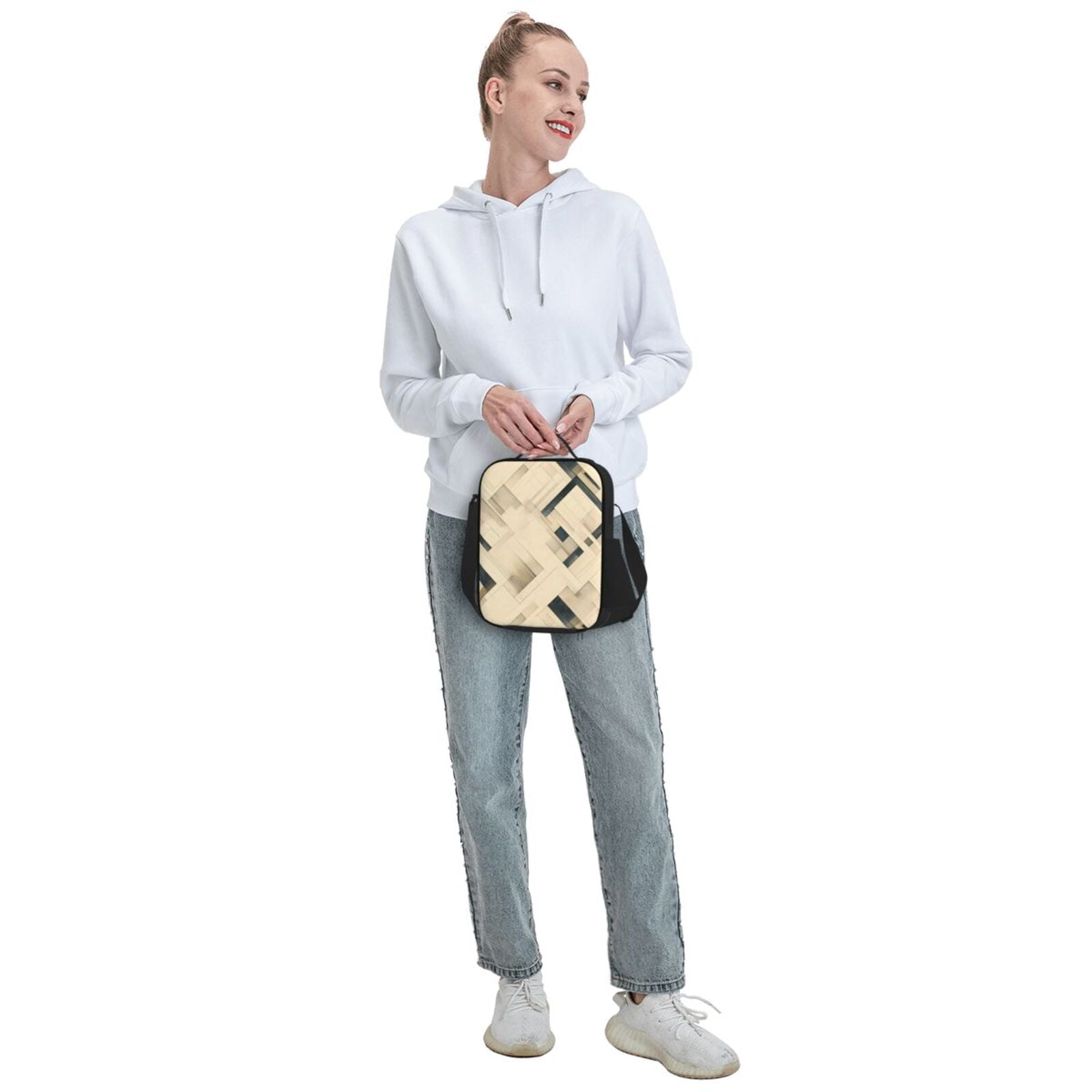 Thermal Insulation One Shoulder Portable Bento Bag Can Be Reused 8×10.5in For Carrying Drinks Bento Box Fruit Snacks Darkorchid Geometric Lines Hand-Drawn Sketch_4