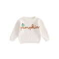 thumbnail image 1 of FOCUSNORM Toddler Halloween Sweaters Pumpkin Letter Embroidered Long Sleeve Round Neck Ribbed Knitted Pullover, 1 of 9