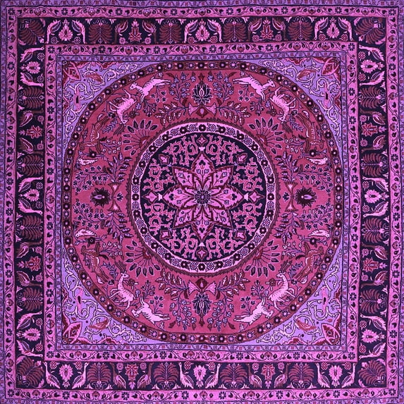 Ahgly Company Indoor Square Medallion Purple Traditional Area Rugs, 3' Square