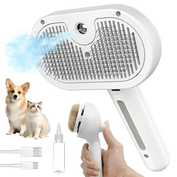 ACDANC 3-In-1 Steam Brush for Dogs and Cats – Detangle and De-Shed with Warm Mist,Anti-Static Pet Grooming Brush for Long/Short Hair – Includes Water Tank,Release Button – Painless Hair Removal Tool