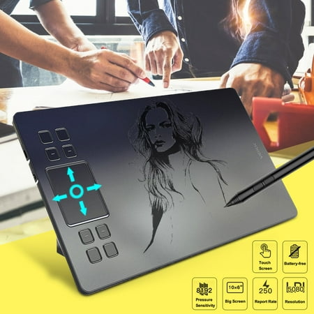VEIKK A50 8 Hot Key Gesture Touch Graphics Drawing Tablet 10x6 inch 5080LPI Portable Art Digital Drawing Board 8192 Battery-free Pen for Windows/Mac (Best 8 Inch Windows 8 Tablet)