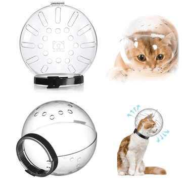 Puseky Cat Muzzle, Adjustable Cat Bubble Helmet, Breathable Cat Transparent Muzzle, Anti-Bite Pet Muzzle for Grooming and Protection, L