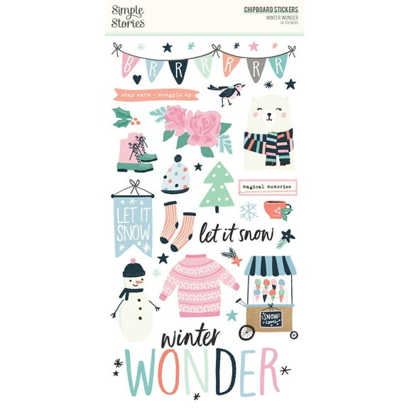 Winter Wonder Chipboard Stickers 6"X12"-34/Pkg