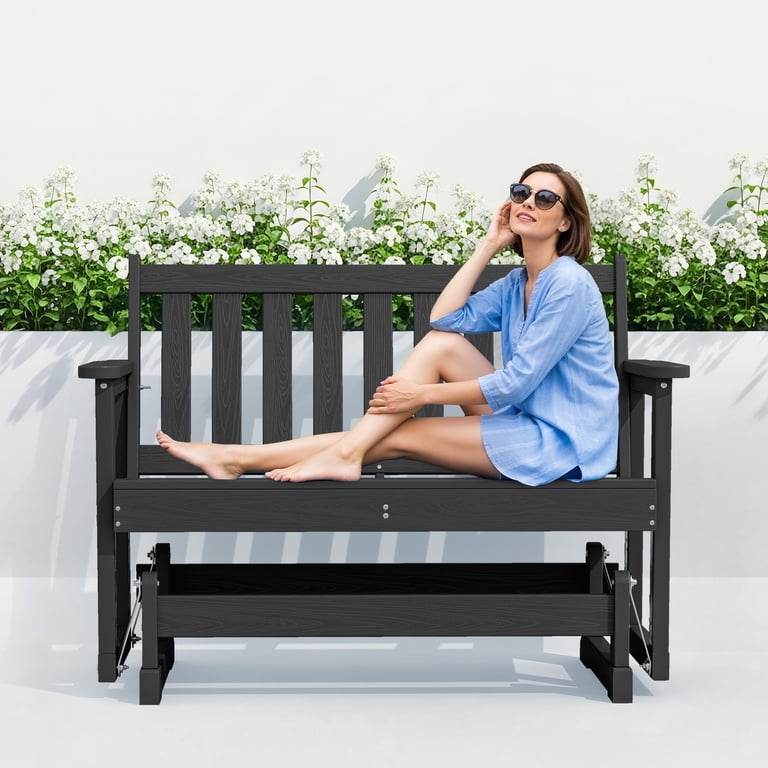 SERWALL 2-Person Glider Bench, HDPE Black photo 2