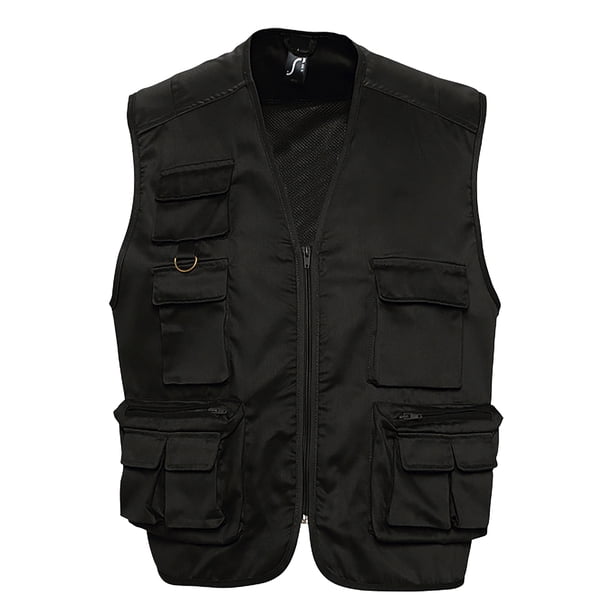 SOLS - Chaleco Caza / Pesca Modelo Wild cremallera Unisex hombre mujer (Negro)