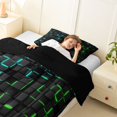 thumbnail image 4 of Manfei Futuristic 3D Neon Twin Comforter Sets, Glowing Square Bedding Set, Black Teal Green, Black Reversible 2-Piece, 1 Comforter and 1 Pillowcase, 4 of 6