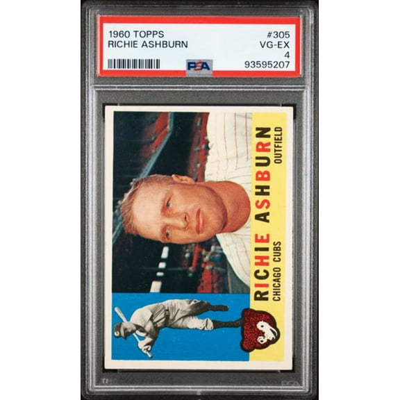 Graded 1960 Topps Richie Ashburn #305 Baseball Card PSA 4 VG-EX