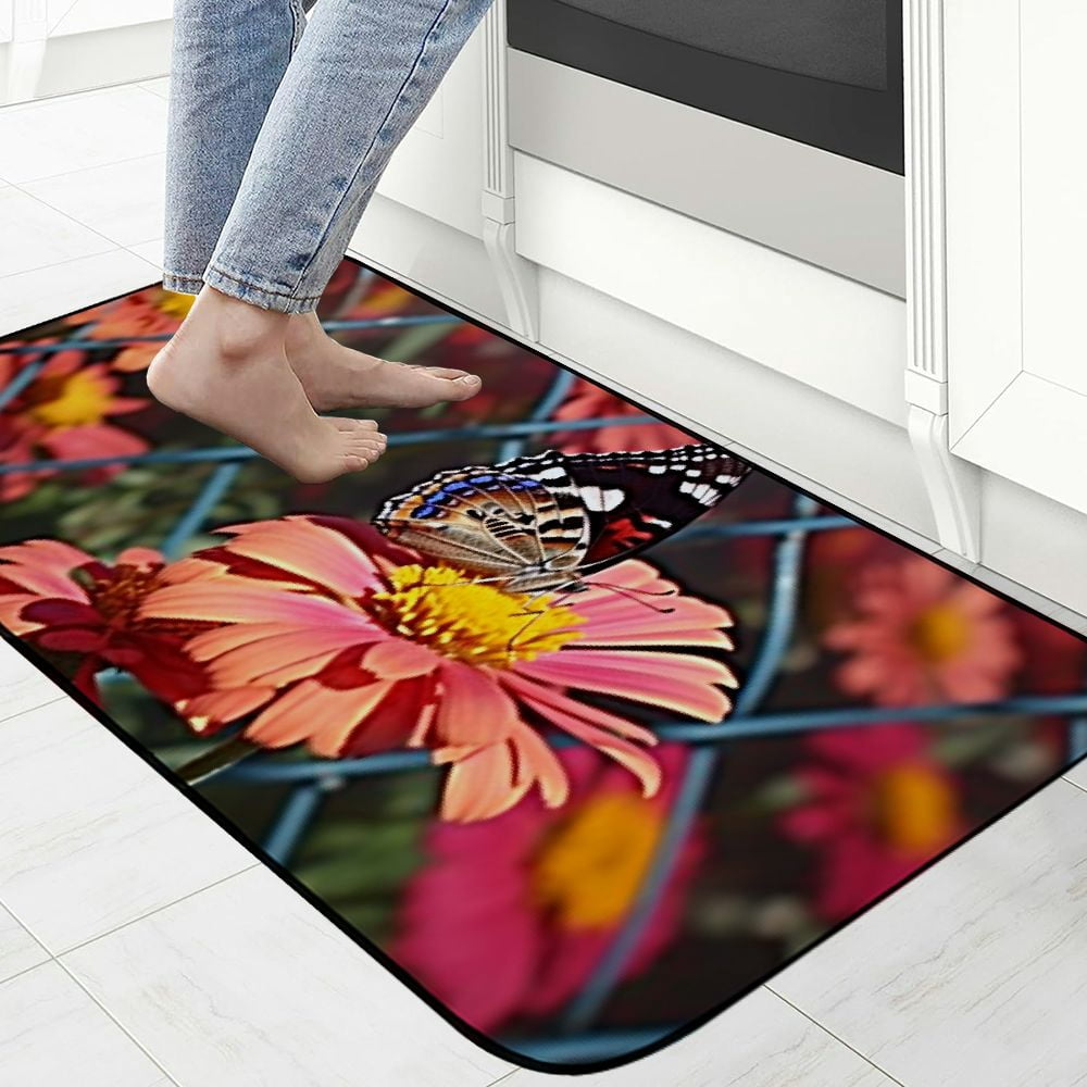 PHYHOO Decorative Door Mat, Door Mat with Non-Slip Rubber Backing, Easy Cleaning, Traps Dirt, Rug for Entry, Patio, Garage - Zinnia Garden Flowers Fair Admiral Butterfly Garden 19.68*47.24 in