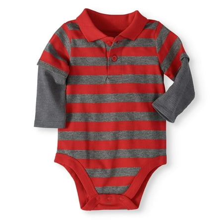 Newborn Baby Boys' Long Sleeve Stripe Polo Bodysuit