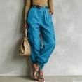 thumbnail image 5 of Karymi Pants for Women Pleated Cargo Jogger Pants, Solid Wide Leg Long Trousers, Multi Large Flap Side Pockets, Elastic Cuffed Ankle Hem (Belt Not Included) Wide Leg Pants Woman, 5 of 6
