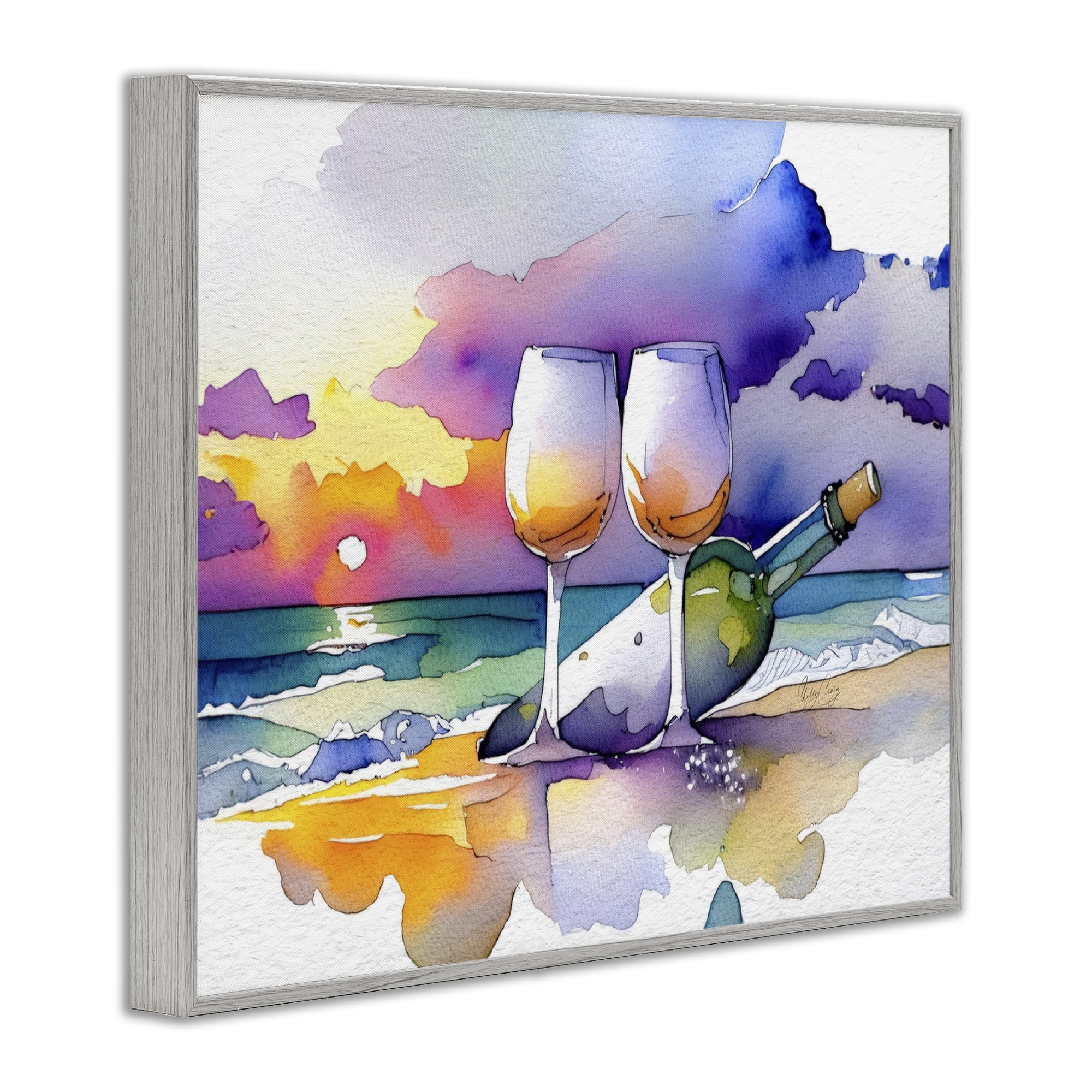 Stupell Industries Coastal Cheers with Wine Gray Framed Giclee Art, design by Shelly Craig