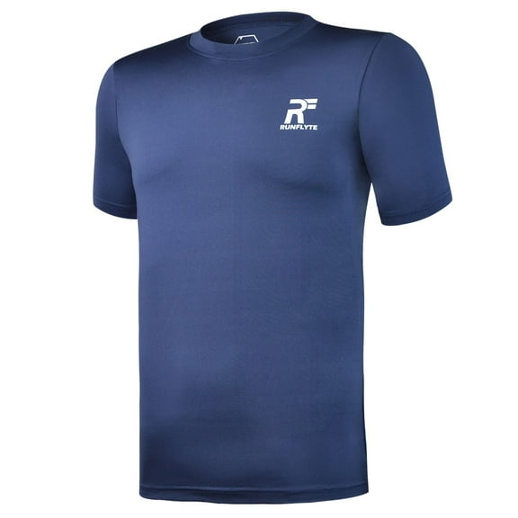 RunFlyte Men's Basics Short Sleeve Moisture-Wicking T-Shirt Navy Blue/White f1002-nbw
