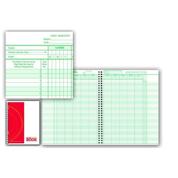 Hammond & Stephens 1473654 8.5 x 11 in. 0629 P Class Record Book-PolyIce Cover, Green & White - 40 Students, 8 Subjects & 9-10 Week