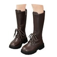 thumbnail image 3 of CONZONE Girl's Riding Boots Mid Calf Combat Boots for Girl Lace Up Side Zipper Soft Sole Leather Punk Goth Boot, 3 of 7