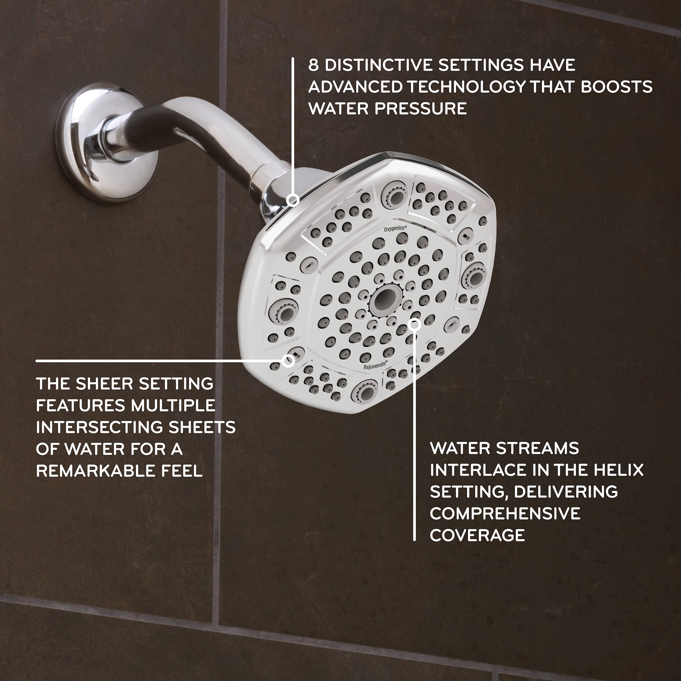 Oxygenics Rejuvenate Chrome Fixed Shower Head with 8 Settings and 4.75-Inch Spray Face