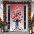 thumbnail image 5 of Pink Roses Love Banner Heart-shaped Romantic Display Purple Bow Green Leaves Valentine Backdrop for Valentine's Day Wedding Anniversary, 5 of 9