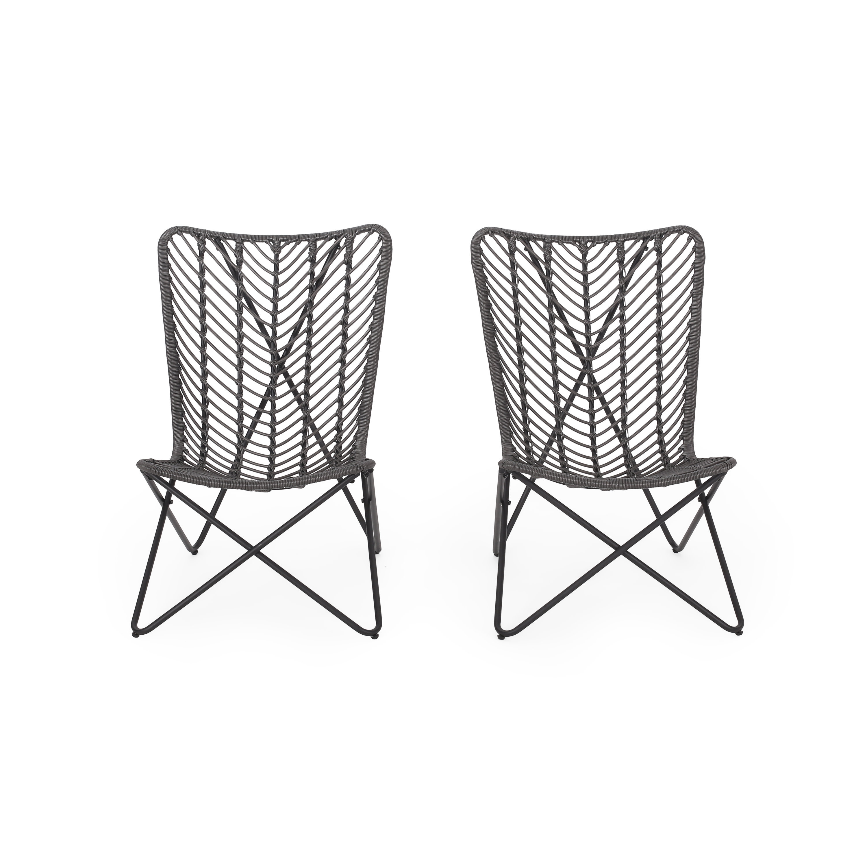 Juan Outdoor Wicker Accent Chairs, Set of 2, Gray and Black
