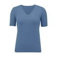 thumbnail image 4 of Outfmvch Elbow Length Tee Shirts for Women,Gradient Shirt,Tunic Tee,Round Neck Short Sleeved Loose T Shirt With A Knit Bottom Short Top,3/4 Sleeve Tunic Tops for Women,Top for Women Blue M, 4 of 9