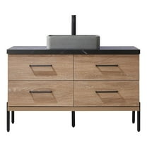 Trento 48" Black Sintered Stone Top Concrete Sink North American Oak Bath Vanity