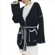 thumbnail image 3 of Cárdigan de Otoño-Invierno para Mujer, Moderno, Cálido, de Medio, con Colores Contrastantes, Informal, Talla Grande. Negro M, 3 of 10