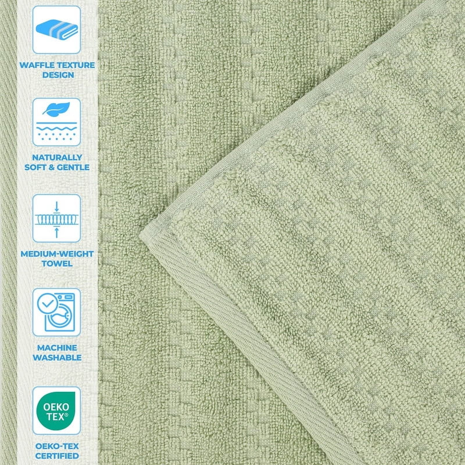 Superior Zuma Waffle Textured Stripes Zero Twist 6 Piece Towel Set, Green