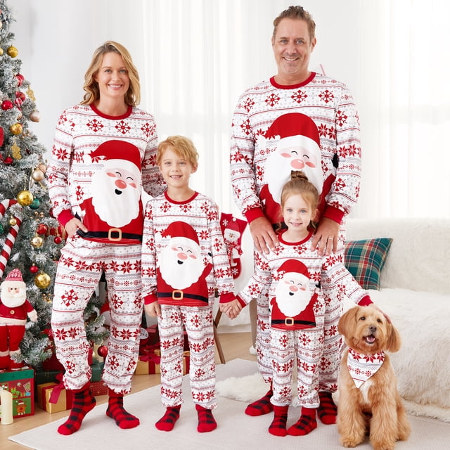 Pijamas navideños a juego para toda la familia, pijamas con estampados grandes de Papá Noel, bolsillos y cordón