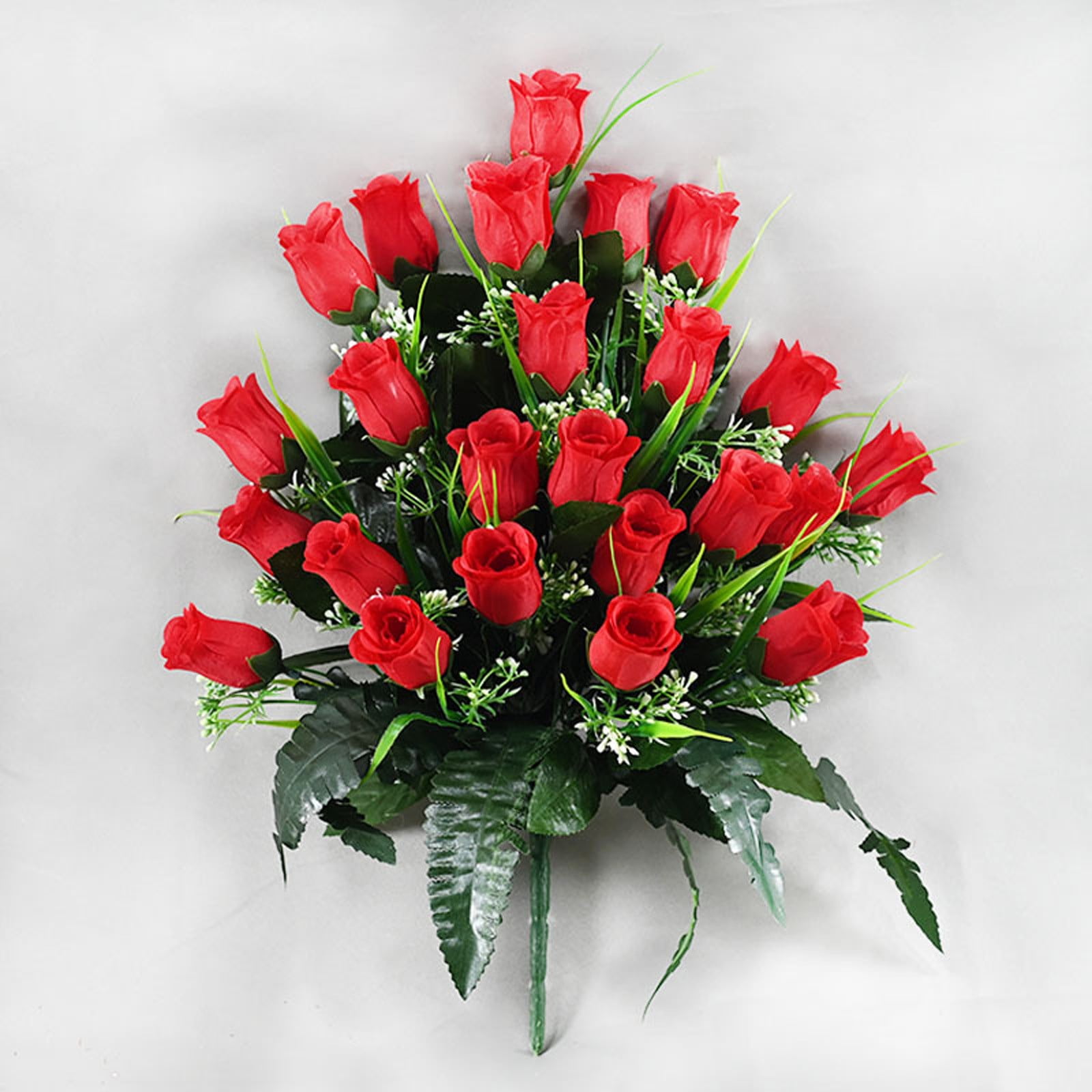 Artificial Cemetery Flowers, Memorial Bouquet Grave Decorations - Weather-Resistant Rose Arrangement for Headstones, Outdoor Cemetery Flowers, Lasting Tribute & Sympathy Gift(4PC)